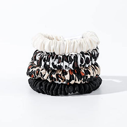 Hair Ties Silk Satin Scrunchies - Small Mini Thin Elestics Ponytail Holder Hair Bands Skinny Scrunchy For Thick Curl Hair No Crease Hair Ties Soft Accessories No Hurt Your Hair for Women and Girls (White Leopard Black) - color: White Leopard Black