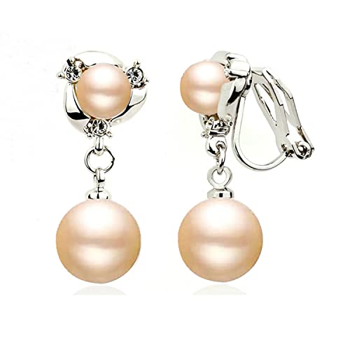 Clip On Earring For Women Pearl Non Pierced Clip Earrings - color: silver Beige