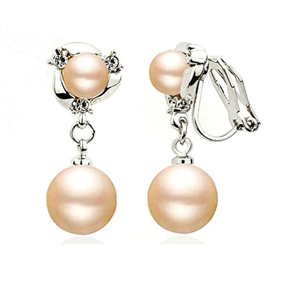 Clip On Earring For Women Pearl Non Pierced Clip Earrings - color: silver Beige