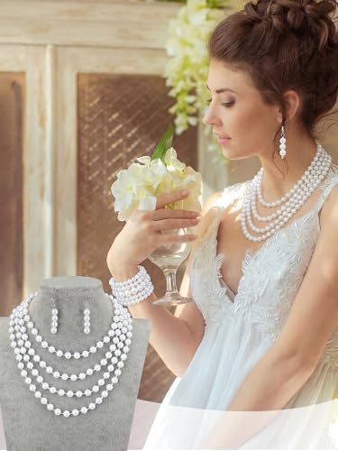 BBTO 8 Pcs Pearl Necklace and Earring Set for Women Faux Pearl Bracelet Costume Jewelry Set for Wedding Bridal Shower Party - style: Refined Style
