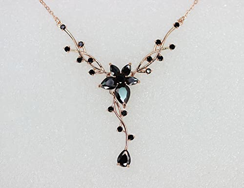 Faship Gorgeous CZ Crystal Floral Necklace Earrings Set - color: Black / Rose gold plated