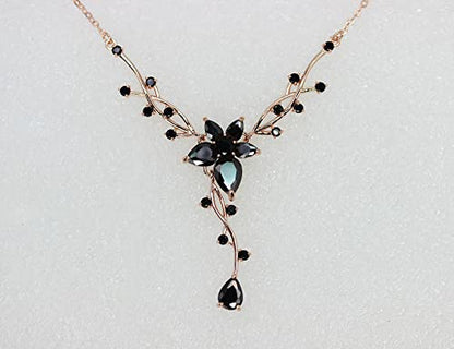 Faship Gorgeous CZ Crystal Floral Necklace Earrings Set - color: Black / Rose gold plated