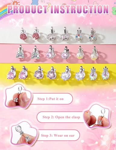 YADOCA 10 Pairs Kids Clip on Earrings for Girls Women Non Pierced | Cute Toddlers Teen Girls Clip-on Earrings Butterfly Flower Pearl CZ Heart Star Earrings Multicolored Earrings Set