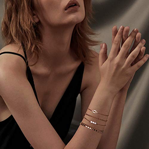 LOYATA Chain Bracelet Gold Link 14K Gold Plated Dainty Pearl Bracelet Simple Jewelry Gift for Women - style: Oval