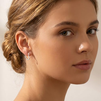 Reffeer Solid 925 Sterling Silver Heart Earrings Hoop Minimalist Sleeper Huggie Earrings For Women - color: A-Silver