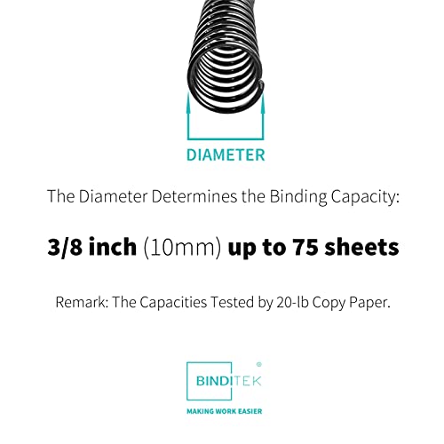 Binditek Plastic Spiral Binding Coils, 10 mm, 4:1 Pitch, Black, 100 Pack | Coil Binding Spines, 3/8", 75 Sheet Capacity, 48 Loops, for Letter-Size Reports, Presentations, School and Office Projects - size: 10mm, style: 100P , Black