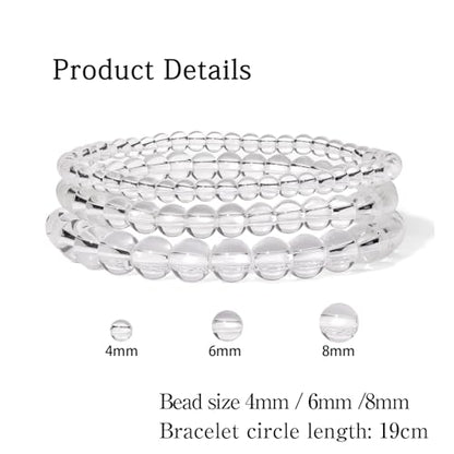 3 PCS Healing Crystal Bracelets for Women 8mm Natural Stone Beaded Stretch Bracelet Amethyst Jewelry Gifts - color: 4,6,8mm Clear Quartz