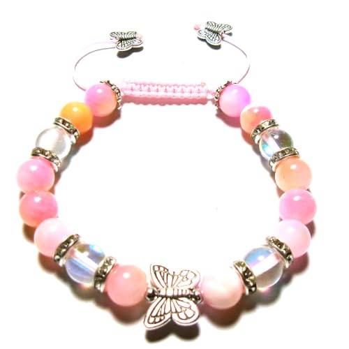 Handmade Gemstone Adjustable Bracelet with Butterfly Charms