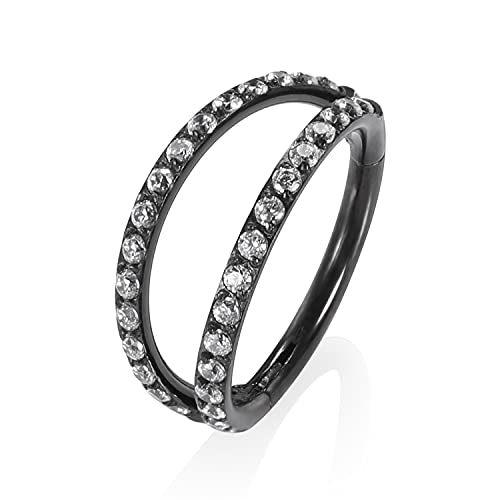 AROWRO Conch Piercing Jewelry Nose Rings Hoops Septum Cartilage Helix Rook | Surgical Steel Gold Silver Cartilage Earrings for Women Tragus Helix Piercing Jewelry 16G 18G 20G With Cubic Zirconia Opal - color: Black-D1 Clear CZ, size: 20G(0.8mm)-6mm