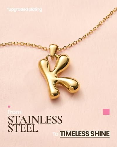DoDoBeads Stainless Steel Initial Necklace, Waterproof 18K Gold Plated Necklace, Non-Tarnish Chunky Monogram Jewelry Gifts for Women, Mothers Day Gift - style: K