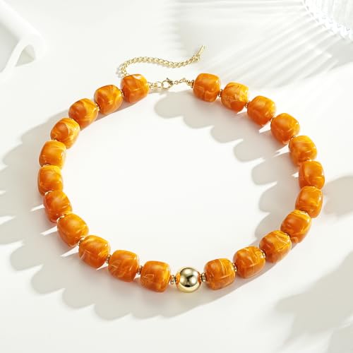 Ritach Chunky Beaded Necklaces for Women - Colorful Large Square Acrylic Beaded Necklace Boho Chunky Necklace Adjustable Statement Choker Necklace for Women Waterproof Summer Beach Jewelry Gifts - color: Yellow