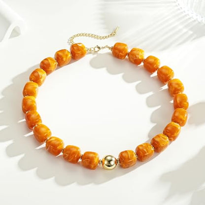 Ritach Chunky Beaded Necklaces for Women - Colorful Large Square Acrylic Beaded Necklace Boho Chunky Necklace Adjustable Statement Choker Necklace for Women Waterproof Summer Beach Jewelry Gifts - color: Yellow