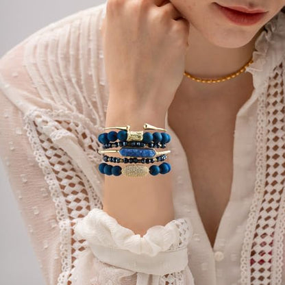 Yomisa Boho Beaded Bracelets/Bangle for Women,Multilayer 5/6/7PCS Healing Natural Handmade Stone Bead Bracelets Stackable Stretch Friendship Beaded Bracelet Set Trendy Western Bohemian Jewelry Gift - color: 6pcs-Blue