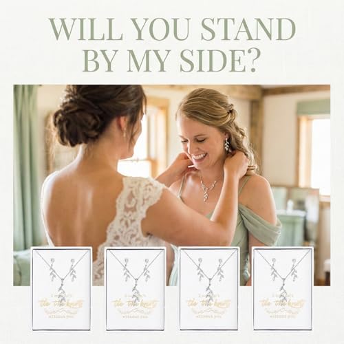 DHQH Bridesmaid Necklace Earrings Set Gifts I Couldn't Say I DO Without You Cubic Zirconia Leaf Pendant Necklace Bridesmaid Proposal Gift Set of 4 6 - color: white-leaf-4set
