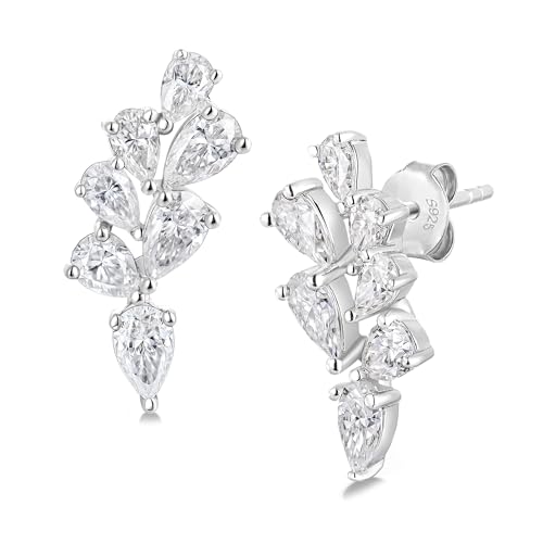 Moissanite 20mm Butterlfy/Flower/Leaf/Bezel Crawler Stud Earrings for Women, 925 Sterling Silver with Gold Plated, Hypoallergenic Cartilage Earrings, Valentines Birthday Anniversary Wedding Gift - color: Leaf - 3.90 Carat - White Gold