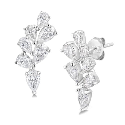 Moissanite 20mm Butterlfy/Flower/Leaf/Bezel Crawler Stud Earrings for Women, 925 Sterling Silver with Gold Plated, Hypoallergenic Cartilage Earrings, Valentines Birthday Anniversary Wedding Gift - color: Leaf - 3.90 Carat - White Gold
