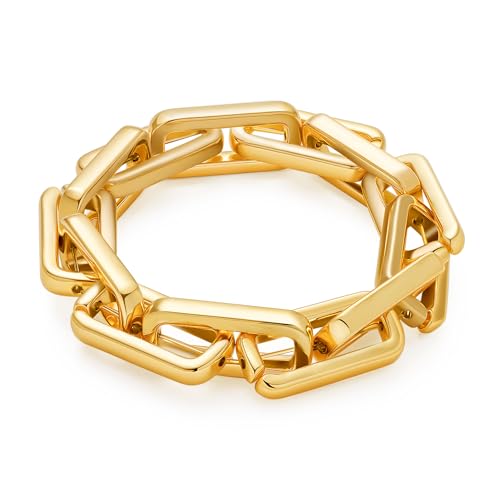 WOWORAMA Chunky Chain Bracelet for Women, Gold/Silver | Adjustable Elastic Stretch Bracelet, Thick Chunky Link Bracelet, Statement Jewelry - color: Square Bracelet