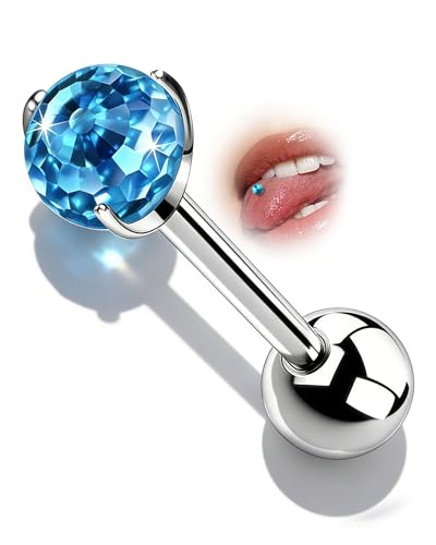 G23 Solid Titanium Tongue Rings, 14G Titanium Tongue Piercing Jewelry, 16MM Internally Thread Tongue Barbell - color: Blue