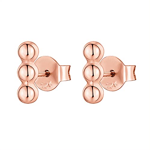 PAVOI 14K Gold Plated 925 Sterling Silver CZ Simulated Diamond Earrings | Dainty Geometric Shape Mini Bar Stud Earrings for Women - color: Rose Gold, style: Dot