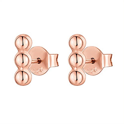 PAVOI 14K Gold Plated 925 Sterling Silver CZ Simulated Diamond Earrings | Dainty Geometric Shape Mini Bar Stud Earrings for Women - color: Rose Gold, style: Dot