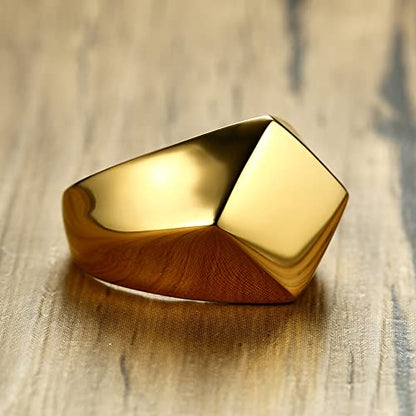 MYNENEY Stainless Steel Square Shape Signet for Men Statement Ring - color: Rhombus Gold