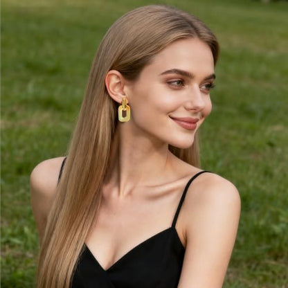 5 Pairs Acrylic Geometric Drop Earrings for Women, Colorful Mix | Colorful acrylic rounded rectangle drops with stainless steel posts; 3.0 x 1.5 cm, 3.2 g per pair, five-pair set