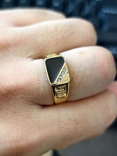 Men's Geometric Black Onyx Ring,Men's Square Ring 925 Sterling Silver /14K Gold Resin Inlay Cubic Zirconia Fashion Statement Ring for Men Fashion Statement Jewelry(Gold，Size 10) - color: Gold, size: Size 10