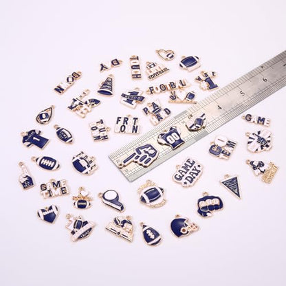 40PCS Game Day Charms for Bracelet Making Enamel Football Charms for Bracelet Necklace Earrings Jewelry Making DIY Football Mom Accessories Gifts - color: Blue White