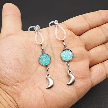 Fake Nipple Piercing Jewelry Nipple Chain Non Piercing Adjustable Silicone Band Nipple Rings-blue b - color: a