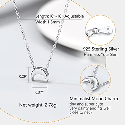 PROSILVER 925 Sterling Silver Necklace for Women Dainty Pendant Necklace | Hypoallergenic 925 Sterling Silver, Cute Small Pendant, Star/Heart/Moon/Triangle/Bar/Round Necklace Silver with Gift Box - color: 01 Sliver, style: 05 Moon