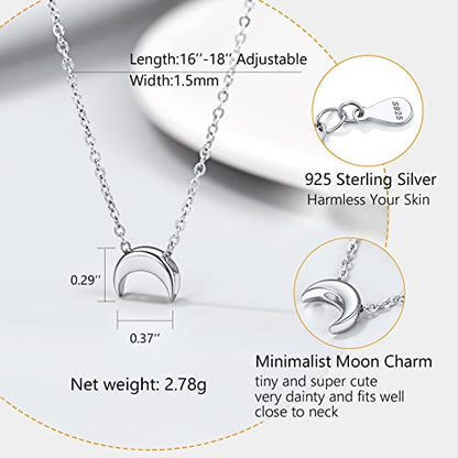 PROSILVER 925 Sterling Silver Necklace for Women Dainty Pendant Necklace | Hypoallergenic 925 Sterling Silver, Cute Small Pendant, Star/Heart/Moon/Triangle/Bar/Round Necklace Silver with Gift Box - color: 01 Sliver, style: 05 Moon