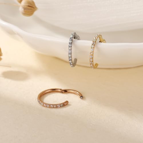 FUNLMO 20G 18G 16G 12G Nose Ring Hoop Conch Rook Daith Helix Tragus Piercing Jewelry 316L Surgical Steel Cartilage Earring Conch Hoop Earring Septum Jewelry Belly Lip Ring 5mm to 14mm - color: Gold-CZ&Opal, 1pc