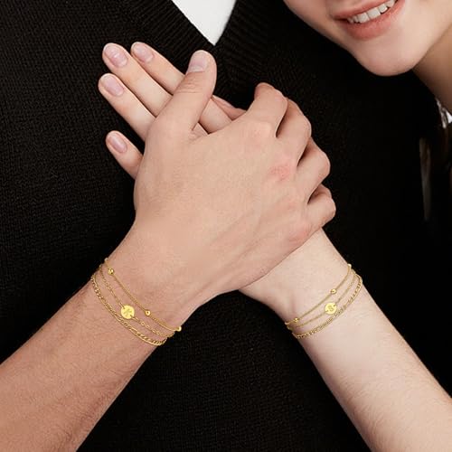 18K Gold Plated Initial Bracelets for Women - Stainless Steel Layered Letter Charm Bracelet A to Z - Gold Jewelry Christmas Birthday Gifts - color: K