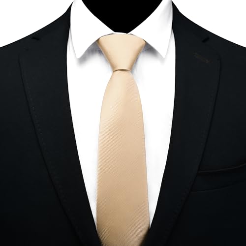 GUSLESON 3.15"（8cm） Mens Pre-tied Adjustable Zipper Tie Solid Necktie for Business and Wedding - color: Champagne