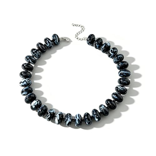 Beaded Necklace for Women Statement Chunky Necklace Boho Bead Choker Acrylic Big Bead Necklaces Summer Beach Jewelry for Women - color: Black