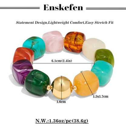 Multicolor Chunky Beaded Bracelet for Women Bold Acrylic Resin Stretch Bracelet Summer Beach Statement Bracelets Trendy Elastic Bangle Jewelry - color: Bead bracelet-colorful