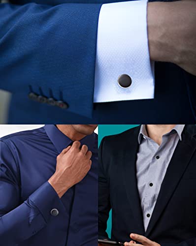10Pcs Cufflinks for Men Classic Design Carbon Fiber Cufflinks Tuxedo Shirt Stud Set for Wedding Business Birthday Meeting Black Tone Cufflinks - style: A:10Pcs, round