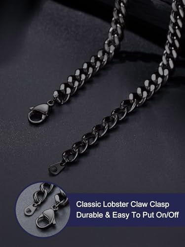 Bandmax Stainless Steel Barbed Wire Cuban Chain Necklace for Men & Women | Edgy Fierce Design, Waterproof & Tarnish Resistant, Silver/Black Tone, 5/7/9/12MM, 16-22 Inches, Street Punk Style Jewelry - color: A2 9MM-Black, size: 20 Inch (51cm)