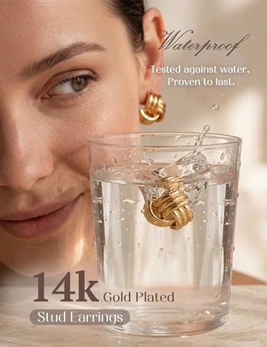 Chunky Gold Stud Earrings for Women Sterling Silver Earring Hypoallergenic | Non Tarnish 14K Gold Plated 925 Silver Posts for Sensitive Ears,Knot Statement Dangle Earrings Gold Jewelry Gifts Lightweight - color: gold plated-kont