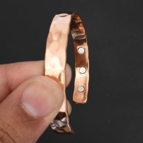 Pure Copper Cuff Bangle Bracelet 100% Solid, Raw & Uncoated Handmade Bracelets Jewelry Cuff Gift Bangle for Women & Men - color: Classic Hammered Texture