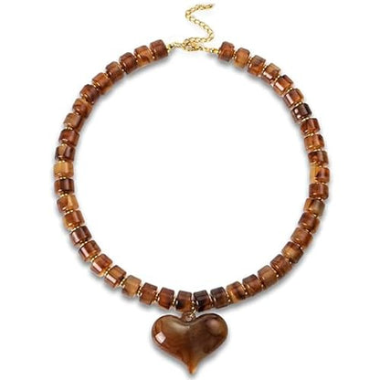 Chunky Heart Necklaces for Women Colorful Resin Beaded Necklaces for Women Gold Puffy Heart Statement Necklace Trendy Acrylic Choker Jewelry Gift - color: Brown