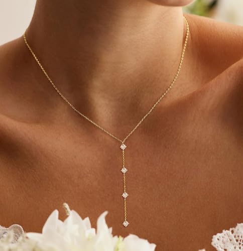 Gold Necklace for Women, Dainty Long Necklace 14k Gold Plated Lariat Long Necklaces for Women Trendy Simple Statement Drop Necklace Fashion Body Chain Prom Jewelry Gold Accessories - color: 17-Gold