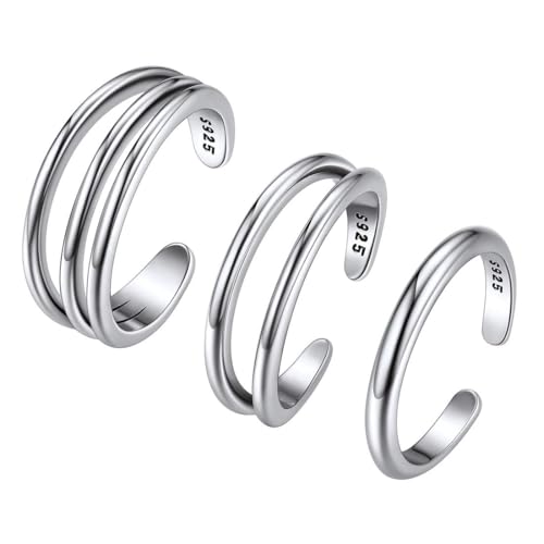ChicSilver Toe Rings for Women 925 Sterling Silver Adjustable Toe Ring | 925 sterling silver, hypoallergenic for sensitive skin, adjustable open band, summer beach wear gift - color: L: Simple Rings Set (3PCS)