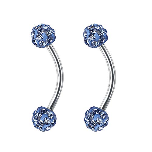 ZS 16 Gauge Eyebrow Rings Curved Barbell 4mm Crystal Ball Belly Button & Nipple Rings - color: Light blue 2pcs