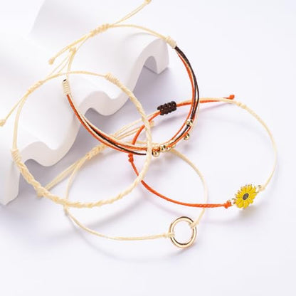 Sunflower Friendship Bracelets Boho Stackable String Bracelets Cute Trendy Gifts for Teen Girls Women - color: Beige