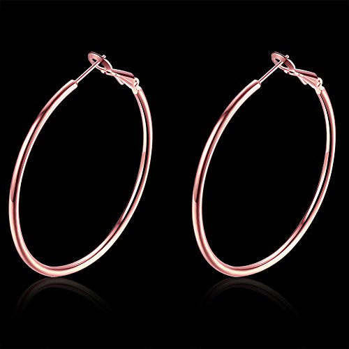 Gold Hoop Earrings,18K Gold Plated Rounded Hoops Earrings for Women - color: rose-Rounded-1.8"