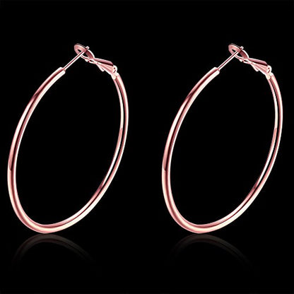 Gold Hoop Earrings,18K Gold Plated Rounded Hoops Earrings for Women - color: rose-Rounded-1.8"