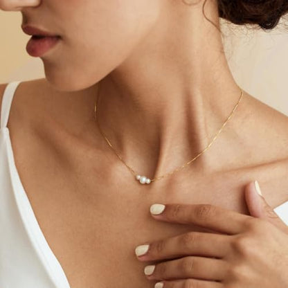 Pearl Necklaces for Women,Dainty Gold Pendant Necklaces Waterproof Jewelry | 14K Gold Plated Pearl Necklaces,Dainty Elegant Wedding Necklace,Small Cute Adjustable Minimalist Necklace,Non Tarnish Jewelry - color: GOLD-18