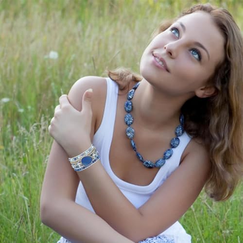 Plumiss Women Boho Handmade Natural Stone Crystal Leather Bead Wrap Bracelets Collection - style: Blue Aventurine 5W