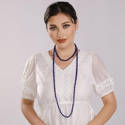 Firstmeet Fashion Beads Rope Knot Long Beaded Necklace Versatile 60" Strand Costume Jewelry for Women - color: Dazzling Blue